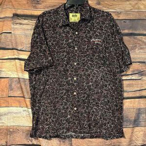 Kingston Grange Men's XL Abstract Swirl Bamboo Dreaming Shirt Black & Red Uluru